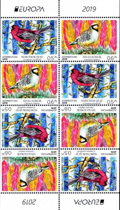 AZERBAIJAN 2019 EUROPA CEPT - PASARI -Minicoala din carnet cu 4 serii MNH**