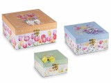 Cumpara ieftin Set 3 cutii bijuterii lemn multicolor Flowers 20 x 20 x 10 H, 16 x 16 x 8 H, 12 x 12 x 7 H