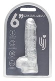 Dildo Loving Joy, cu testicule, Transparent, 16,5 cm