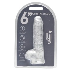 Dildo Loving Joy, cu testicule, Transparent, 16,5 cm