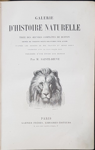 GALERIE D&#039;HISTOIRE NATURELLE, TIREE DES OEUVRES COMPLETES DE BUFFON par M. SAINTE-BEUVE - PARIS, 1879