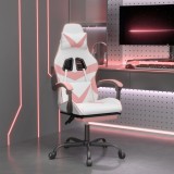 VidaXL Scaun de gaming cu suport picioare, alb/roz, piele ecologică