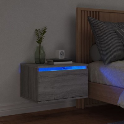 vidaXL Noptieră montată pe perete cu lumini LED, sonoma gri foto