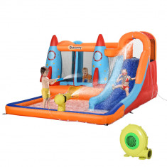 Outsunny Castel Gonflabil pentru Copii Piscina cu Tobogan si Trambulina, Pompa Electrica, 370x270x185cm, Multicolor