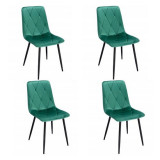 Set 4 scaune bucatarie/living, Jumi, Piado, catifea, metal, verde si negru, 44x52x89 cm GartenVIP DiyLine