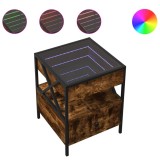 Cumpara ieftin Noptiera cu LED infinity, stejar fumuriu, 40x40x51 cm