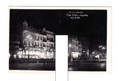 CP Constanta - Piata Ovidiu noaptea, interbelica, necirculata, stare foarte buna foto