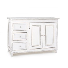 Comoda 3 sertare si 2 usi din lemn alb antichizat Colette 120 cm x 45 cm x 85 h
