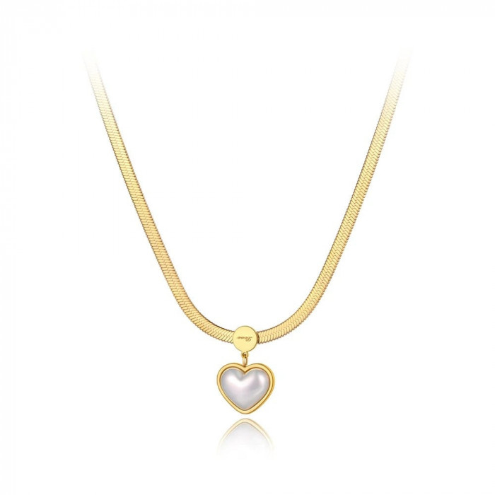 Colier Gloria, auriu, din otel inoxidabil, placat cu aur 18k, cu pandantiv in forma de inima - Colectia Universe of Pearls