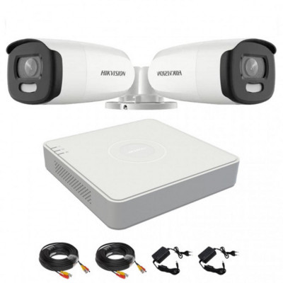 Kit Complet - Sistem Supraveghere Video ColorVU HIKVISION - 2 camere - HDD si accesorii incluse foto