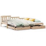 Pat de zi Gossi cu extensie si sertare, 90x190 cm, lemn masiv pin, natural