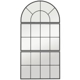 HOMCOM Oglindă de Perete Arcuită &icirc;n Formă de Fereastră pentru Hol și Sufragerie cu 3 Agățători, 76x43 cm, Negru | Aosom Romania