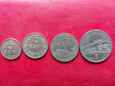Lot monede 5 bani,15 bani 25 bani,1 leu anul 1966,Republica Socialista Romania foto