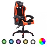 VidaXL Scaun de racing cu LED RGB, portocaliu &amp; negru, piele ecologică