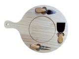 Tocator din lemn cu maner cu 3 ustensile pentru branzeturi, 29x39.5 cm