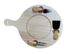 Tocator din lemn cu maner cu 3 ustensile pentru branzeturi, 29x39.5 cm