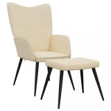 vidaXL Scaun de relaxare cu taburet, crem, 62x68,5x96 cm, textil