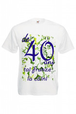 TRICOU PERSONALIZAT MESAJ FUNNY 40 ANI, tricou de 40 ani tai frunze la caini DTG foto