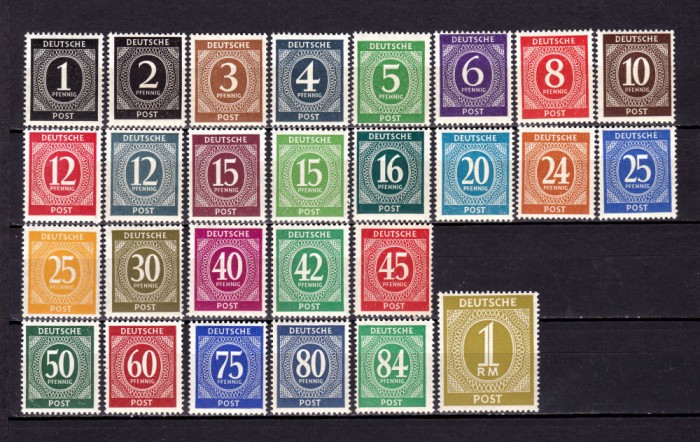 ✅ (S39)Germania 1946 -Emisiunile Aliatilor &quot; Uzuale-Consiliul de Control&quot; ,serie Mi. 911/937 , 27 valori MNH perfect