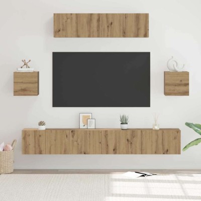 vidaXL Set comodă TV Pe perete 7 pcs stejar artizanal 80 x 30 x 30 cm 3393410 foto