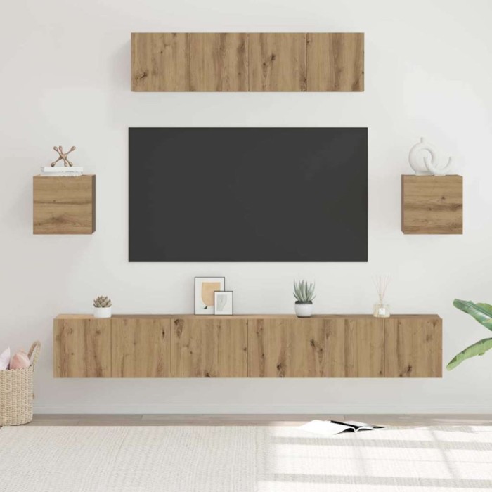 vidaXL Set comodă TV Pe perete 7 pcs stejar artizanal 80 x 30 x 30 cm 3393410