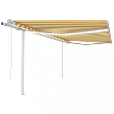 vidaXL Copertină automată cu senzor v&acirc;nt &amp; LED, galben&amp;alb, 4x3,5 m