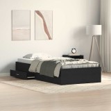 Pat vidaXL Cadru Negru Stejar 90x190 cm Lemn prelucrat