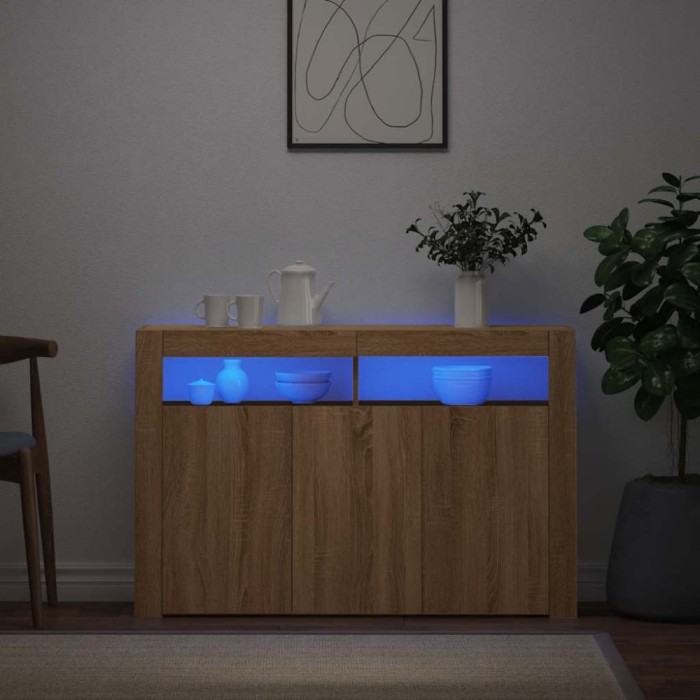 vidaXL Servantă cu lumini LED, stejar Sonoma, 115,5x30x75 cm