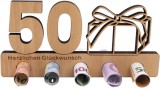 Decoratiune aniversara pentru 50 de ani Anyunkey, lemn, maro, 20 x 11 cm