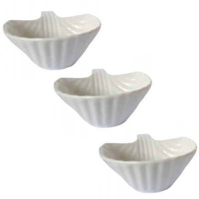Set 3 boluri din ceramica Pufo Leafy pentru aperitive, desert, sosiera, albe foto
