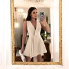 Rochie Tip Sarafan cu Nasturi Aurii, S, Bej