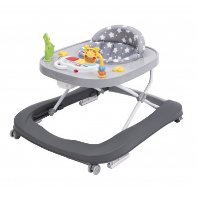 Premergator pliabil pentru copii 2 in 1, roti din silicon, frana, jucarii, Gri foto