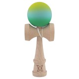 Kendama X Originala, Profesionala, Cyrax, Rubber Grip, din Lemn, 18 cm, Galben/Albastru/Verde