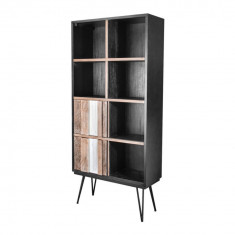 Biblioteca din lemn de salcam si MDF, cu 2 usi Adesso L02 Grey / Black, l90xA35xH195 cm foto