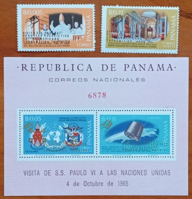 REP. de PANAMA-&amp;#039;&amp;#039; Vizita PAPEI -PAULVI-1965&amp;#039;&amp;#039;-COLITE+2val-RAR!!-MNH LUX-NESTAMPIL.-VEZI SCAN foto