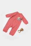 Salopeta BabyCosy Two thread, 100% bumbac organic GOTS, Rose, fermoar, 12-18 Luni pentru fetițe și băieți