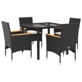 Cumpara ieftin Set mobilier de gradina cu perne 5 piese negru poliratan&amp;sticla