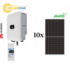 Kit sistem fotovoltaic 4 kW hibrid monofazat, invertor Huawei si 10 panouri fotovoltaice Jinko Solar 425W