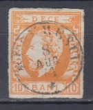 ROMANIA1871 LP 31 REGELE CAROL I CU BARBA 10 BANI PORTOCALIU STAMPILAT BUCURESTI