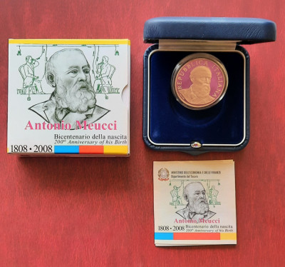 Moneda comemorativa - 5 Euro &amp;quot;Antonio Meucci&amp;quot;, Italia 2008 - Proof - G 3960 foto