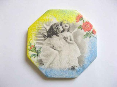 Octogon magnet frigider, magnet cu copii imagine alb negru si flori rosii 23510 foto