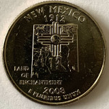 AMERICA QUARTER 1/4 DOLLAR 2008 LITERA P.(Simbolul soarelui Zia - NEW MEXICO),BU, America de Nord, Cupru-Nichel