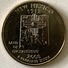 AMERICA QUARTER 1/4 DOLLAR 2008 LITERA P.(Simbolul soarelui Zia - NEW MEXICO),BU
