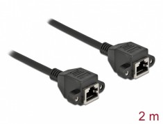 Cablu prelungitor retea RJ45 M-M S/FTP Cat.6A 2m Negru, Delock 87010