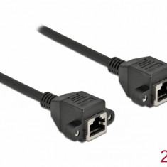 Cablu prelungitor retea RJ45 M-M S/FTP Cat.6A 2m Negru, Delock 87010