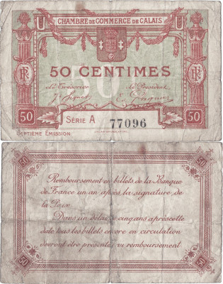 1916-8, 50 centimes (Jean Pirot JP-036-40) - Franța (Calais) foto