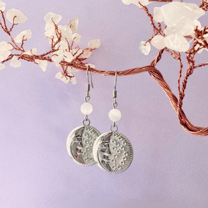 Cercei argintii cu selenit - Moon