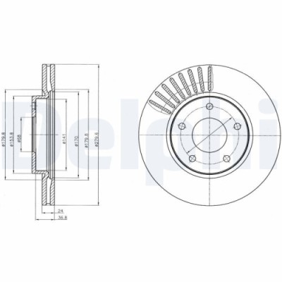 Set discuri frana fata DELPHI, Nissan Juke (F15), 06.2010-, Pulsar Liftback (C13), 08.12-, Fata; puntea fata foto