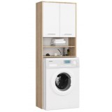 Dulap baie cu loc pentru masina de spalat, placa laminata, 4 rafturi, 2 usi, stejar si alb, 64x30x180 cm GartenVIP DiyLine