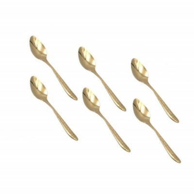 Set 6 linguri Pufo Diamond pentru cafea, ceai, desert, otel inoxidabil, auriu, 14 cm foto